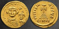 Byzantine Heraclius with Heraclius Constantine AD 610-641. Constantinople Solidus AV 21 mm, 4,48 g ∂∂ NN ҺЄRACLIЧS ЄƮ ҺЄRA CONSƮ P P AV, facing busts of Heraclius and Heraclius Constantine, each weari