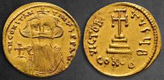 Byzantine Constans II AD 641-668. Struck ca. 651-654 AD. Constantinople. 2nd officina Solidus AV 20 mm, 4,39 g d N CONStANtINЧS PP AV, crowned facing bust, wearing chlamys, holding globus cruciger / V