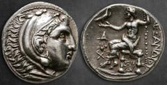 Celtic Eastern Europe. Imitation of Seleukos I 300-200 BC. Imitating an issue of Babylon. Struck in the name of Alexander III of Macedon Tetradrachm AR 27 mm, 16,90 g Head of Herakles right, wearing l