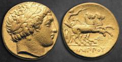 Greek Kings of Macedon. Pella. Philip II of Macedon 359-336 BC. In the name and types of Philip II. Struck under Philip II or Alexander III, circa 340/36-328 BC Stater AV 18 mm, 8,55 g Laureate head o