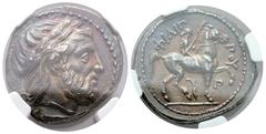 Greek Kings of Macedon. Amphipolis. Philip II of Macedon 359-336 BC. Posthumous issue of Amphipolis, ca. 323-315 BC Tetradrachm AR 24 mm, 14,29 g Laureate head of Zeus right / ΦIΛIΠ-ΠOY, nude youth on