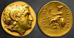 Greek Kings of Thrace. Byzantion. Macedonian. Lysimachos 305-281 BC. Stater AV 19 mm, 8,62 g Head of the deified Alexander the Great right, wearing diadem and horn of Ammon / Athena Nikephoros enthron