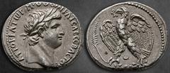 Roman Provincial Seleucis and Pieria. Antioch. Otho circa AD 69-69. Tetradrachm AR 28 mm, 15,03 g ΑΥΤΟΚΡΑΤⲰΡ M OΘⲰN KAICAP CЄΒΑCΤΟC, laureate head of Otho to right / [ЄΤΟΥC A], eagle with spread wings
