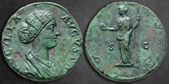 Roman Imperial Lucilla as Augusta AD 164-182. Rome Sestertius Æ 29 mm, 21,21 g LVCILLA AVGVSTA, draped bust right / VENVS, Venus standing left, holding apple and sceptre; S - C across fields. Very Fin