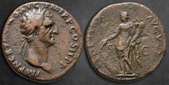 Roman Imperial Nerva AD 96-98. Rome As Æ 27 mm, 8,62 g IMP NERVA CAES AVG P M TR P COS II P P, laureate head of Nerva right / FORTVNA AVGVST S - C, Fortuna standing left, holding rudder in right hand 