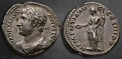 Roman Imperial Hadrian AD 117-138. Struck 129 - 130 AD.. Rome Denarius AR 19 mm, 3,11 g HADRIANVS AVGVSTVS, draped cuirass bust with laurel wreath left. / CLEMENTIA AVG COS III PP, Clementia standing 