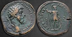 Roman Imperial Marcus Aurelius AD 161-180. Rome Sestertius Æ 32 mm, 26,31 g M AVREL ANTONINVS AVG ARMENIACVS P M, laureate head right / TR POT XIX IMP [II COS III] S-C, Mars standing right, holding ve