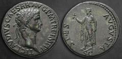 Roman Imperial Claudius AD 41-54. Rome Sestertius Æ 35 mm, 27,83 g TI CLAVDIVS CAESAR AVG P M TR P IMP P P, laureate head right / SPES AVGVSTA, Spes, draped, standing left, holding flower and raising 