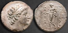 Greek Seleukid Kingdom. Antioch on the Orontes. Seleukos II Kallinikos 246-226 BC. Tetradrachm AR 29 mm, 16,50 g Diademed head to right / BAΣIΛEΩΣ ΣEΛEYKOY, Apollo Delphios, nude, standing to left, te
