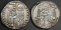 Middle age Italy. Venice. Giovanni Dandolo AD 1280-1289. Grosso AR 21 mm, 2,23 g • IO • DANDVL' • DVX • S • M • VENETI •, Doge and S. Marco standing facing, holding banner between them / Christ seated