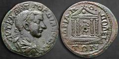 Roman Provincial Thrace. Hadrianopolis. Gordian III AD 238-244. Bronze Æ 27 mm, 10,35 g AYT K M ANT ΓOΡΔIANOC AV, laureate and draped bust right / AΔΡIAN-O-Π-OΛEI-TΩN, tetrastyle temple with peaked ro