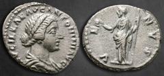 Roman Imperial Lucilla AD 164-169. Rome Denarius AR 19 mm, 3,70 g LVCILLAE AVG ANTONINI AVG F, draped bust right / VENVS, Venus standing left, holding apple and sceptre. Very Fine RIC 784. Lucilla, al