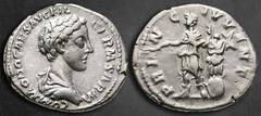 Roman Imperial Commodus AD 177-192. Rome Denarius AR 20 mm, 3,38 g COMMODO CAES AVG FIL GERM SARM, bare head right / PRINC IVVENT, Commodus standing left, holding branch and sceptre; to right, trophy 