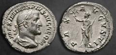 Roman Imperial Maximinus I Thrax AD 235-238. Rome Denarius AR 20 mm, 3,36 g MAXIMINVS PIVS AVG GERM, laureate, draped and cuirassed bust right / PAX AVGVSTI, Pax standing left, holding branch and scep