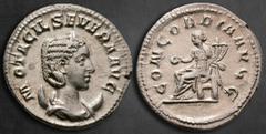 Roman Imperial Otacilia Severa AD 244-249. Struck AD 247. Rome Antoninianus AR 23 mm, 4,01 g M OTACILIA SEVERA VG, draped bust right, wearing stephane, set on crescent / CONCORDIA AVGG, Concordia seat