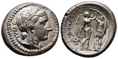 Greek Sicily. Syracuse. Agathokles circa 317-289 BC. Struck circa 310-306/5 BC Tetradrachm AR 27 mm, 17,05 g Wreathed head of Kore to right; KOPAΣ behind / ΑΓΑΘΟΚΛΕΙΟΣ, Nike standing to right, crownin