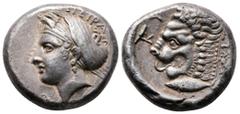 Greek Mysia. Kyzikos circa 390-340 BC. Tetradrachm AR 26 mm, 17,20 g ΣΩΤΕΙΡΑ, head of Kore Soteira to left, wearing wreath of grain ears, pendant earring, simple necklace and sphendone covered by a ve