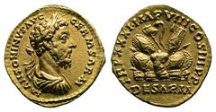 Roman Imperial Marcus Aurelius AD 161-180. Struck AD 176-177. Rome Aureus AV 20 mm, 7,27 g M ANTONINVS AVG GERM SARM, laureate, draped and cuirassed bust of Marcus Aurelius to right / TR P XXXI IMP VI