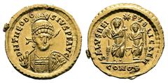 Roman Imperial Theodosius II AD 402-450. Struck late AD 425-429. Constantinople, 8th officina Solidus AV 22 mm, 4,46 g D N THEODOSIVS P F AVG, pearl-diademed, helmeted and cuirassed bust facing slight