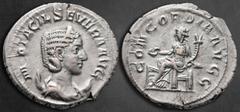 Roman Imperial Otacilia Severa AD 244-249. Struck AD 247. Rome Antoninianus AR 24 mm, 3,77 g M OTACILIA SEVERA AVG, draped bust right, wearing stephane, set on crescent / CONCORDIA AVGG, Concordia sea