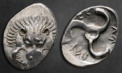 Greek Dynasts of Lycia. Limyra. Perikles 380-360 BC. Tetrobol AR 18 mm, 2,82 g Facing scalp of lion / Triskeles within incuse circle. Good Very Fine Müseler VIII.47-51; SNG von Aulock 4254-5. Perikles