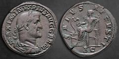 Roman Imperial Maximinus I Thrax AD 235-238. Rome Sestertius Æ 31 mm, 21,79 g MAXIMINVS PIVS AVG GERM, laureate, draped and cuirassed bust right / SALVS AVGVSTI, Salus seated left, feeding serpent ris
