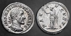 Roman Imperial Maximinus I Thrax AD 235-238. Rome Denarius AR 20 mm, 3,07 g IMP MAXIMINVS PIVS AVG, laureate, draped and cuirassed bust to right / PAX AVGVSTI, Pax standing to left, holding branch in 