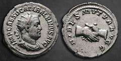 Roman Imperial Balbinus AD 238. Rome Antoninianus AR 22 mm, 3,77 g IMP CAES D CAE L BALBINVS AVG, radiate, draped and cuirassed bust right / FIDES MVTVA AVGG, clasped hands. Very Fine RIC 12.