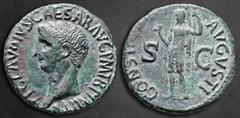 Roman Imperial Claudius AD 41-54. Rome As Æ 29 mm, 10,86 g TI CLAVDIVS CAESAR AVG CAESAR AVG P M TR P IMP P P, bare head left / CONSTANTIAE AVGVSTI, Constantia standing left leaning on sceptre, S-C ac