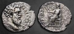 Roman Imperial Pertinax AD 193-193. Rome Denarius AR 18 mm, 2,55 g IMP CAES P HELV PERTIN AVG, laureate head right / OPI DIVIN TR P COS II, Ops seated left on throne, holding grain ears. Nearly Very F