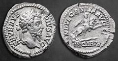 Roman Imperial Septimius Severus AD 193-211. Rome Denarius AR 19 mm, 3,4 g SEVERVS PIVS AVG, laureate head right / INDVLGENTIA AVGG, Dea Caelestis, holding thunderbolt and sceptre, on lion rearing rig