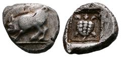 Greek Dynasts of Lycia. Uncertain mint. Uncertain Dynast 470-440 BC. Stater AR 20 mm, 9,24 g Boar walking left / Tortoise within pelleted linear square; all within incuse square. Very Fine Müseler II,