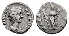Roman Imperial Didia Clara AD 193. Struck circa AD 193. Rome Denarius AR 17 mm, 3,27 g DIDIA CLARA AVG, draped bust of Didia Clara to right / HILAR TEMPOR, Hilaritas standing to left, holding long pal