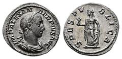 Roman Imperial Severus Alexander AD 222-235. Struck AD 231-235. Rome Denarius AR 20 mm, 3,18 g IMP ALEXANDER PIVS AVG, laureate, draped and cuirassed bust of Severus Alexander to right / SPES PVBLICA,