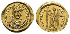 Migration Period The Ostrogoths. Theoderic. Rome AD 493-518. Pseudo-Imperial issue in the name of Anastasius I. Solidus AV 21 mm, 4,43 g D N ANASTASIVS P P AVG, pearl-diademed, helmeted and cuirassed 