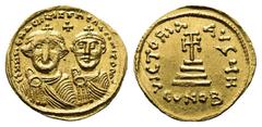 Byzantine Heraclius with Heraclius Constantine AD 610-641. Constantinople. 8th officina Solidus AV 20 mm, 4,52 g dd NN hERACLIЧS ET hERA CONST P P A, crowned, draped and short-bearded bust of Heracliu