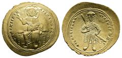 Byzantine Isaac I Comnenus AD 1057-1059. Constantinople Histamenon Nomisma AV 26 mm, 4,35 g ⧾ IҺI XIC RCX RЄGNANTIҺm, Christ Pantokrator enthroned facing on backless throne / ⧾ ICΛΛKIOC RΛCIΛЄVC PƜM',