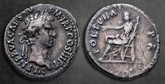 Roman Imperial Nerva AD 96-98. Rome Denarius AR 19 mm, 3,12 g IMP NERVA CAES AVG P M TR P COS III P P, laureate head right / FORTVNA P R, Fortuna seated left, holding corn ears in right hand and cradl