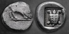 Greek Dynasts of Lycia. Uncertain mint. Uncertain Dynast circa 490-430 BC. Stater AR 19 mm, 9,19 g Boar standing to right / Tortoise seen from above in a dotted square frame within an incuse square. V