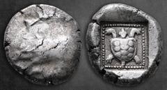 Greek Dynasts of Lycia. Uncertain mint. Uncertain Dynast circa 490-430 BC. Stater AR 20 mm, 9,19 g Boar standing left on ground line / Tortoise in dotted square border within incuse square. Very Fine 