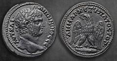 Roman Provincial Phoenicia. Tyre. Caracalla AD 198-217. Billon-Tetradrachm 28 mm, 12,90 g ΑΥΤ ΚΑΙ ΑΝΤwΝΙΝΟC CЄ, laureate head of Caracalla right / •ΔΗΜΑΡX ЄΞ ΥΠΑΤΟC ΤΟ Γ•, eagle standing facing on clu
