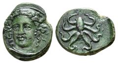 SICILY, Syracuse. Dionysios I. 405-367 BC. Æ Tetras. Head of Arethusa facing slightly left. / Octopus. CNS 29; SNG ANS 385-388. 15 mm, 2,23 g Nearly extremely fine.