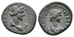 LYDIA, Hermocapelia. AD 1st century. Æ IEPA CVNKΛHTOC. Draped bust of Roman Senate right. / ΘEA PΩ EPMOKAΠHΛITΩ. Draped and turreted bust of Roma right; under chin, monogram. SNG von Aulock 2944. 17 m