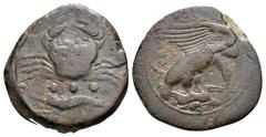 SICILY, Akragas. Circa 425/0-410/06 BC. Æ Tetras. Eagle standing right on hare. / Crab; below, three pellets (mark of value) and crawfish left. CNS 54; HGC 2, 140. 23 mm, 9,38 g very fine.