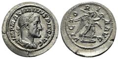 Maximinus Thrax. Rome mint. AR Denarius. IMP MAXIMINVS PIVS AVG, laureated bust to the right. / VICTORIA AVG, Victory walking right, holding branch and palm RIC 16; Cohen 99; MIR 133/C. 22 mm, 3,45 g 