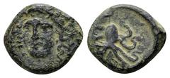 Sicily, Syracuse. Dionysios I. 405-367 BC. Æ Tetras. Head of nymph facing slightly left, wearing necklace / Octopus. CNS 29; SNG ANS 385-8. 12 mm, 2,13 g very fine