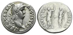 Nero AD 54-68. Rome Denarius AR 17mm., 3,25g. NERO CAESAR AVGVSTVS Laureate head of Nero to right / AVGVSTVS AVGVSTA Nero, radiate and togate, holding long scepter with his left hand and patera in his