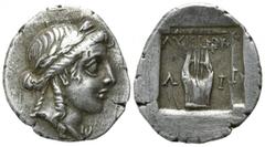 Lycia. Limyra. Lycian League 167-100 BC. Drachm AR 16mm., 2,12g. Laureate head of Apollo right / Î›Î¥ÎšÎ™Î©Î Î›-Î™, lyre within incuse square. very fine Troxell, The Coinage of the Lycian League, NNM