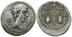 Lycia. Masikytes. Augustus 27-14 BC. Drachm AR 19mm., 3,09g. Î›-Y, bare head right / M-A, upright branch between two lyres; above, owl standing facing. very fine Troxell, Lycian league 118; RPC 3309