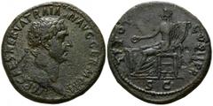 Trajan AD 98-117. Rome Sesterz Ã† 33mm., 22,73g. IMP CAES NERVA TRAIAN AVG GERM P M Laureate head of Trajan to right / TR POT COS II P P / S C Concordia seated left on chair, holding cornucopiae with 